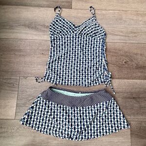 Prana Tankini Skort Set Ruching Side Ties Beach Vacation Resort Wear